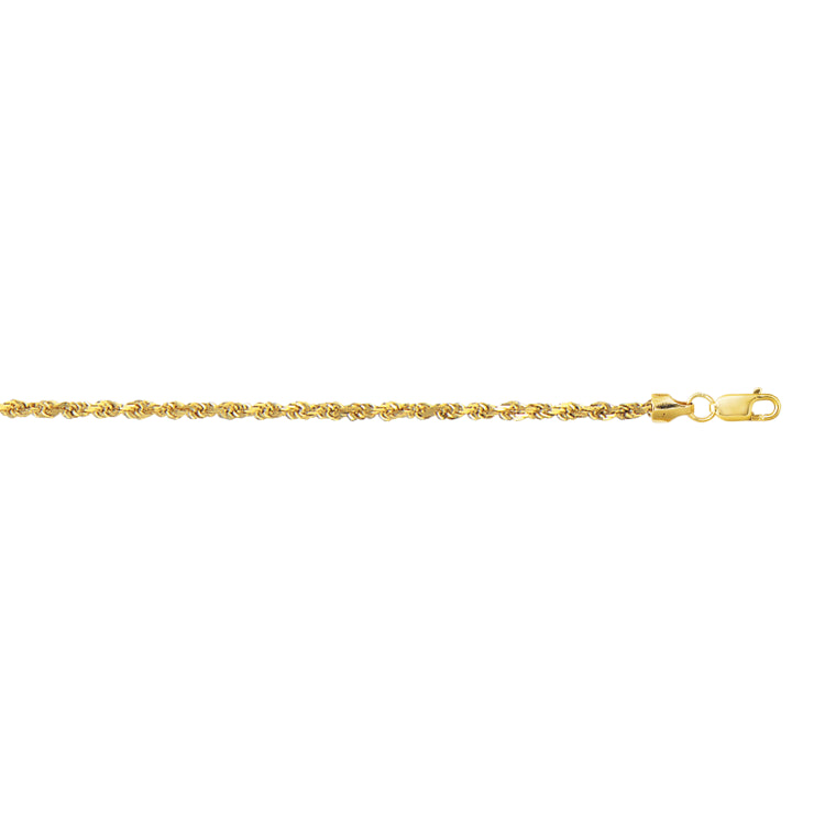 10K Yellow Gold 2.5mm Diamond Cut Lite Rope 24 Chain with Lobster Lock