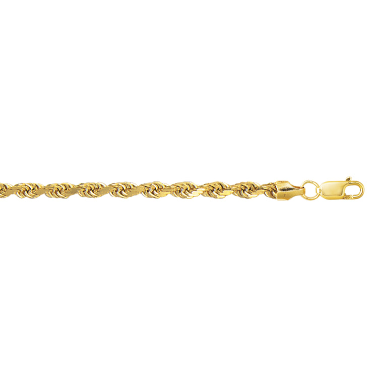 10K Yellow Gold 4.0mm Diamond Cut Lite Rope 24 Chain with Lobster Lock