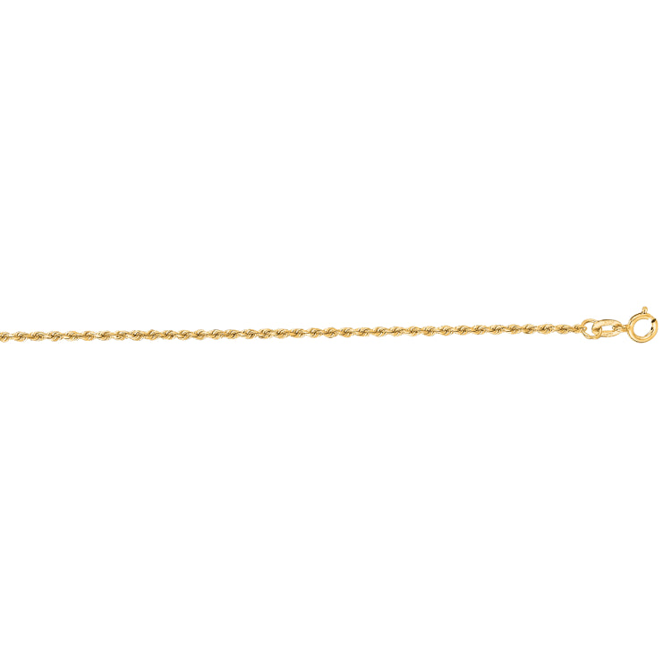 10K Yellow Gold 1.4mm Solid Diamond Cut Royal Rope 22 Chain with Spring Ring Clasp