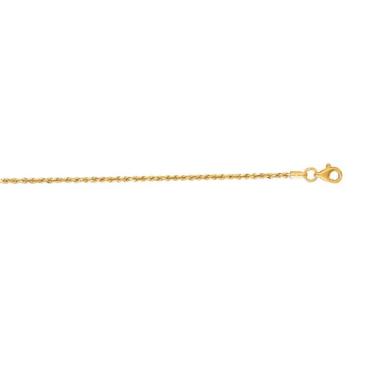10K Yellow Gold 1.6mm Solid Diamond Cut Royal Rope 18 Chain with Lobster Lock