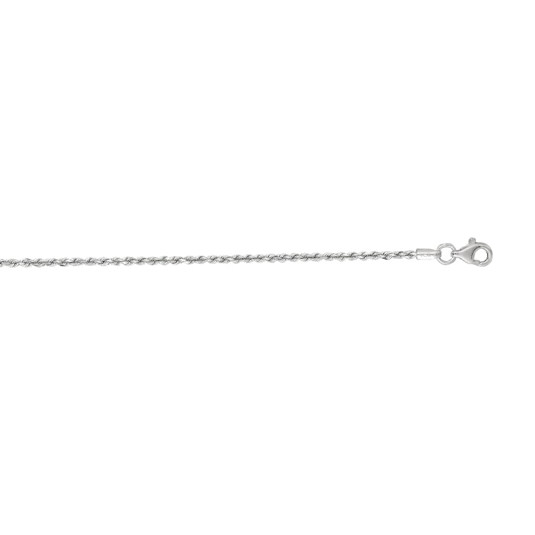 10K White Gold 1.6mm Solid Diamond Cut Royal Rope 16 Chain with Lobster Lock