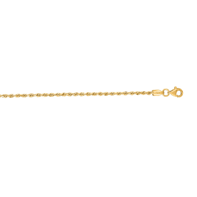 10K Yellow Gold 1.8mm Solid Diamond Cut Royal Rope 10 Chain Anklet with Lobster Lock