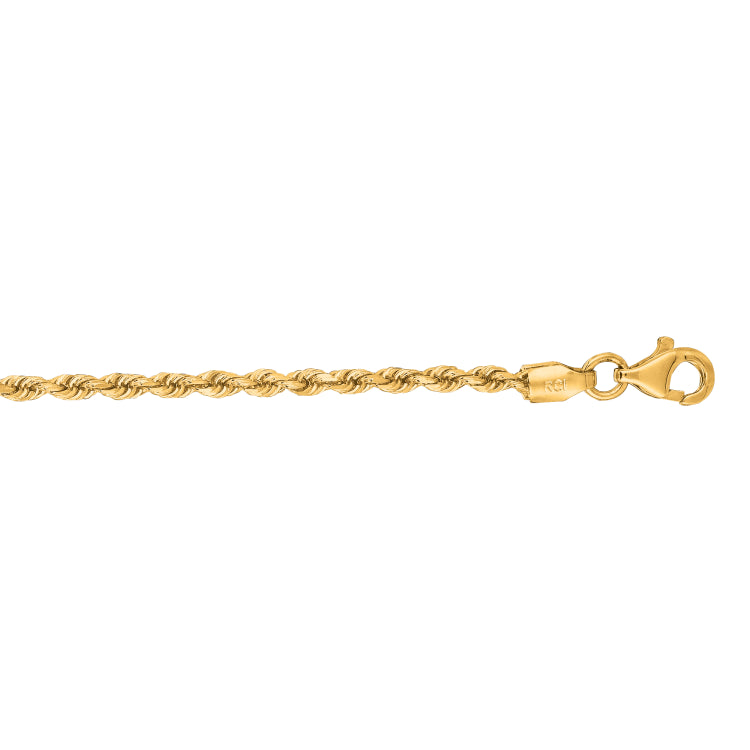 10K Yellow Gold 2mm Solid Diamond Cut Royal Rope 16 Chain with Lobster Lock