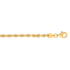 10K Yellow Gold 3.0mm Solid Diamond Cut Royal Rope 7 Chain Bracelet with Lobster Lock