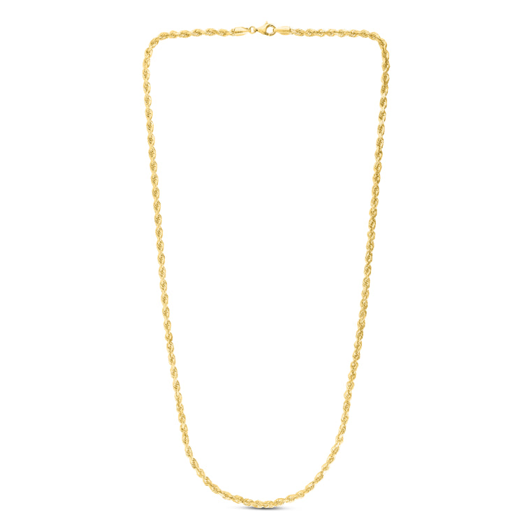 10K Yellow Gold 4.0mm Solid Diamond Cut Royal Rope 24 Chain with Lobster Lock
