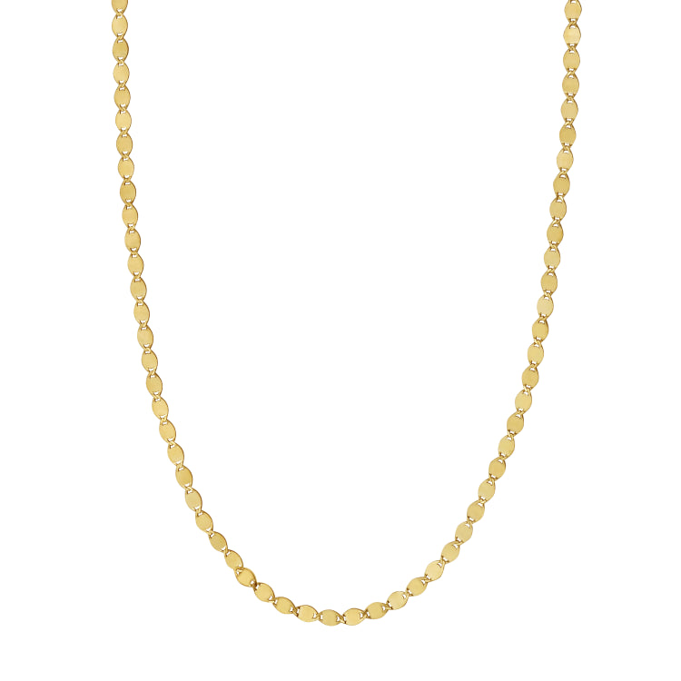 14K Yellow Gold 2.2mm Oval Mirror Link 18 Chain with Lobster Lock