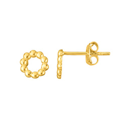 14K Yellow Gold Open Circle Bead Stud Earring