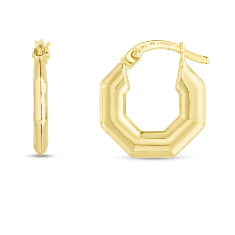 14K Yellow Gold Puffed Hexagon Hoops