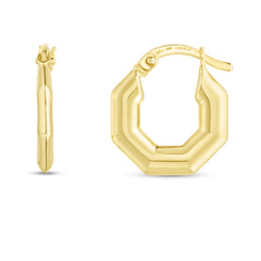 14K Yellow Gold Puffed Hexagon Hoops