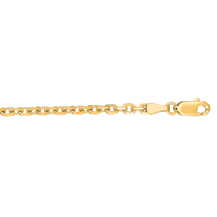 14K Yellow Gold 2.6mm 24 Diamond Cut  Classic Cable Chain with Lobster Clasp
