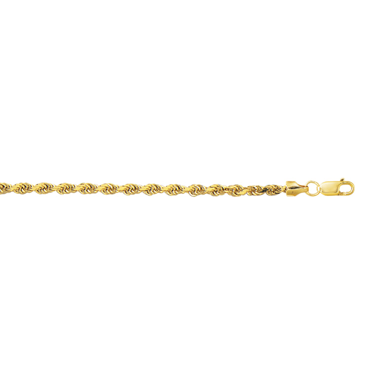14K Yellow Gold 3.2mm 20 Diamond Cut Lite Rope Chain with Lobster Clasp