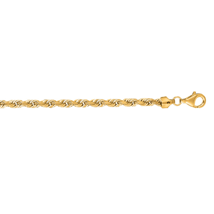 14K Yellow Gold 22 7mm Diamond Cut Solid Royal Rope Chain with Lobster Clasp