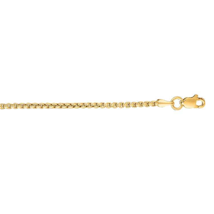 14K Yellow Gold 1.6mm 24 Solid Round Box Chain with Lobster Clasp