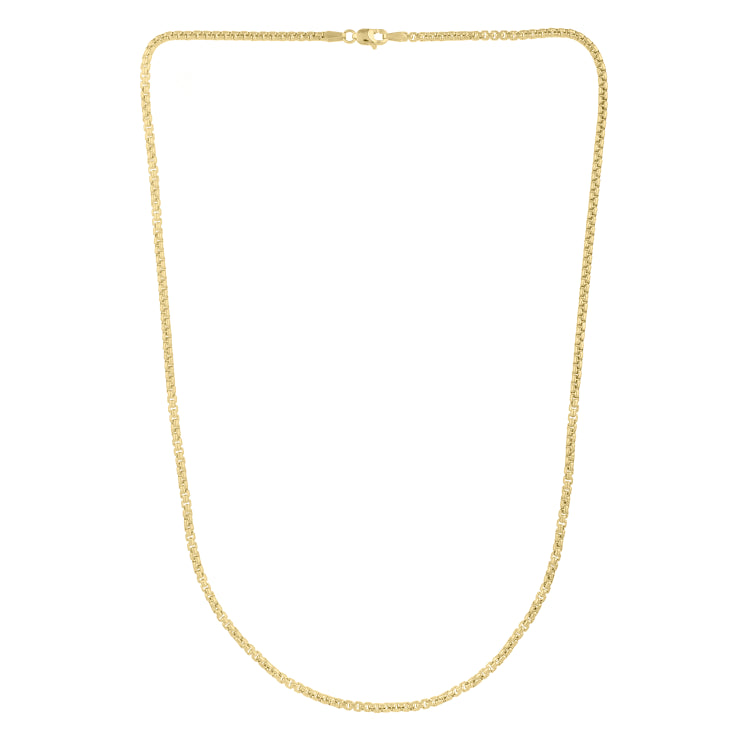 14K Yellow Gold 2.5mm 18 Solid Round Box Chain with Lobster Clasp