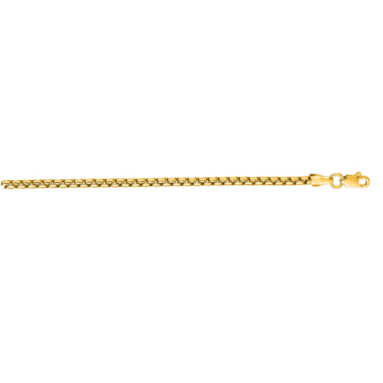 14K Yellow Gold 3.6mm 18 Solid Round Box Chain with Lobster Clasp