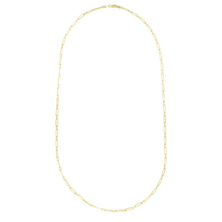 14K Yellow Gold 7 2.8mm Alternating Paperclip Link Chain Bracelet with Lobster Lock.