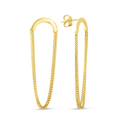 14K Yellow Gold Draped Chain Drop Screscent Earrings