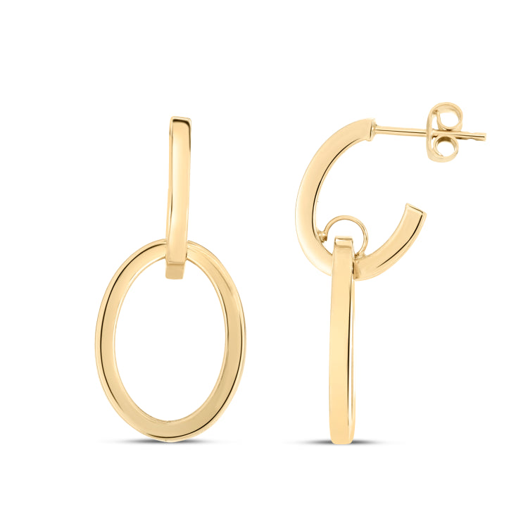 14K Yellow Gold Polished Interlocking Drop Hoop Earrings with Push Back Clasp