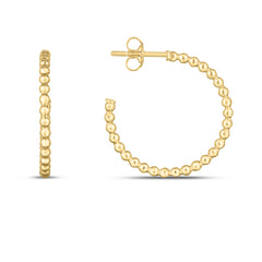 14K Yellow Gold Polished Bead C Hoops with Push Back Clasp