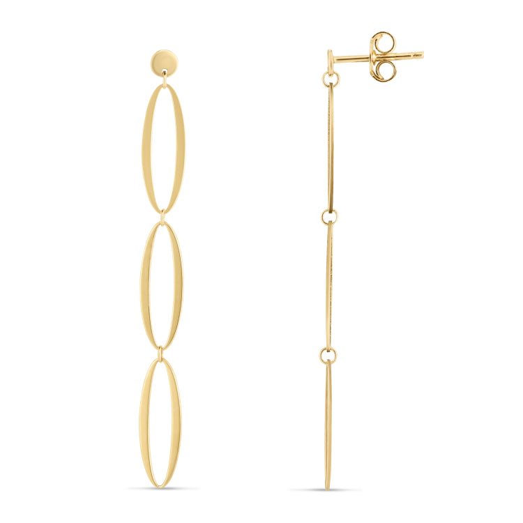 14K Yellow Gold Polished Triple Oval Fancy Drop Earrings with Push Back Clasp