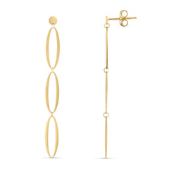 14K Yellow Gold Polished Triple Oval Fancy Drop Earrings with Push Back Clasp