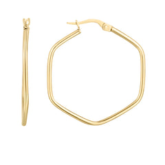 14K Yellow Gold Polished Rounded Edges Hexagon Hoop with Hinged Clasp