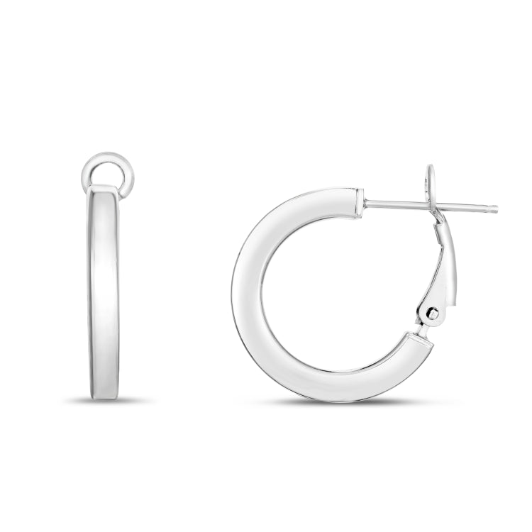 Sterling Silver Polished Flat Wide Hoops with Snap closure.