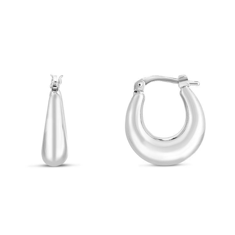 Sterling Silver Polished Puffed Graduated Hoops with Hinged closure.