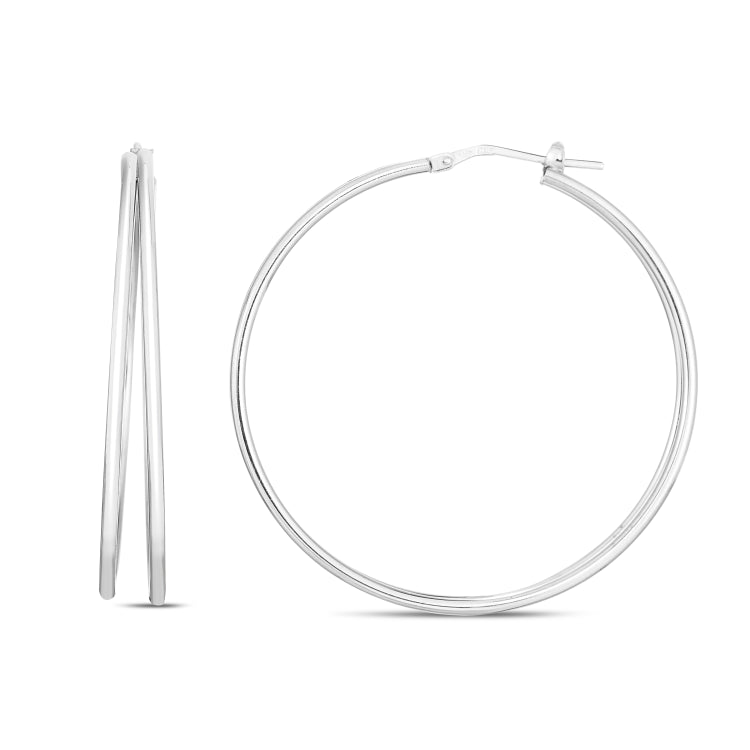 Sterling Silver Polished 40mm Split Skinny Hoops with Push Back closure.
