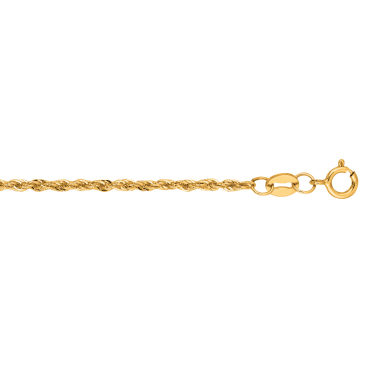 14K Yellow Gold 1.5mm Lite Rope 8 Chain Bracelet with Lobster Lock