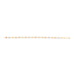 14K Tri-color Gold 18 Polished Puffed Mariner Link Chain Necklace with Lobster Lock