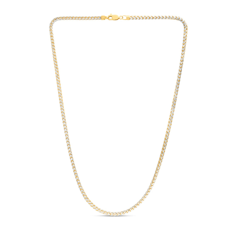 14K Two-tone Gold 3.2mm Round Pave Franco 24 Chain Necklace with Lobster Clasp