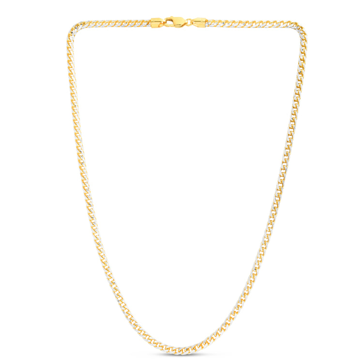 14K Two-tone Gold 4mm Round Pave Franco 20 Chain Necklace with Lobster Clasp