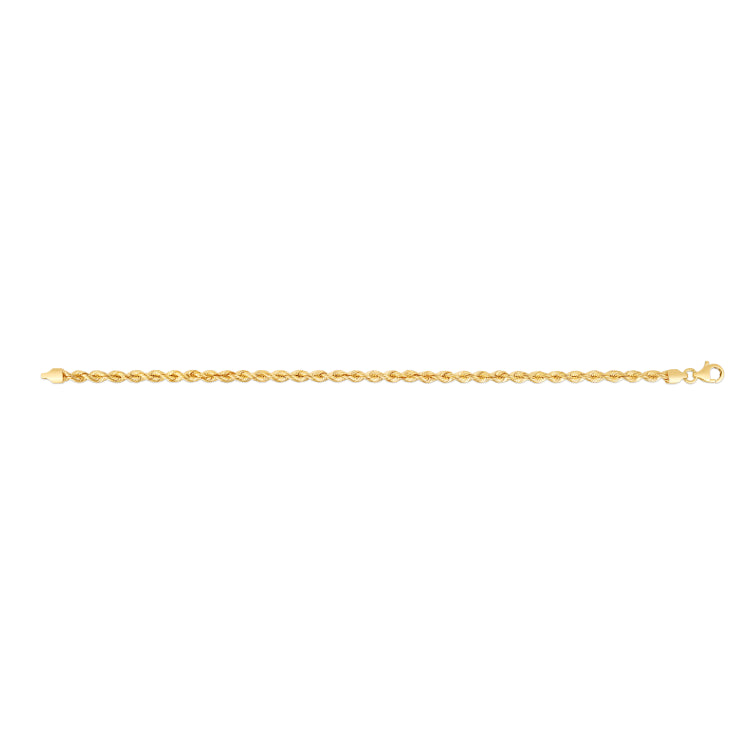 14K Yellow Gold 3mm Silk Rope 20 Chain Necklace with Lobster Clasp