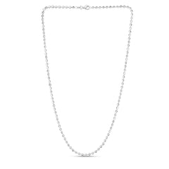 Sterling Silver 3mm Moon-cut Bead 20 Chain with Lobster Clasp. Item has rhodium finish.
