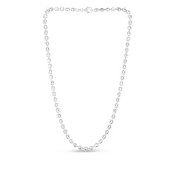 Sterling Silver 5mm Moon-cut Bead 24 Chain with Lobster Clasp. Item has rhodium finish.