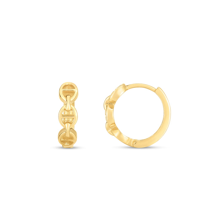 14K Yellow Gold Oval Mariner Huggie Hoops with Snap Clasp