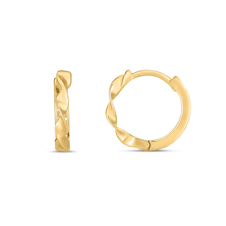 14K Yellow Gold Twisted Huggie Hoops with Snap Clasp