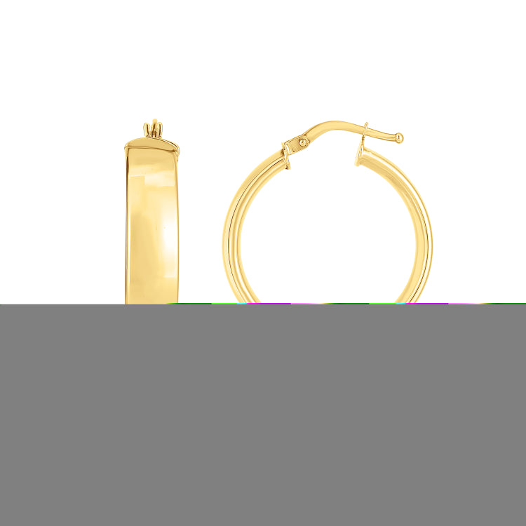 14K Yellow Gold Medium 6x25mm Wedding Band (Domed Tube) Hoop Earrings with Hinged Clasp