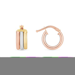 14K Tricolor Trilogy Triple Tube Hoops with Hinged Clasp