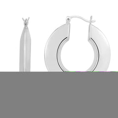 Silver Large Polished Puffed Round Hoops with Hinged Clasp. Rhodium Plated.