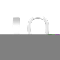 Silver Polished Round Hoop Earrings with Snap Clasp. Rhodium Plated.