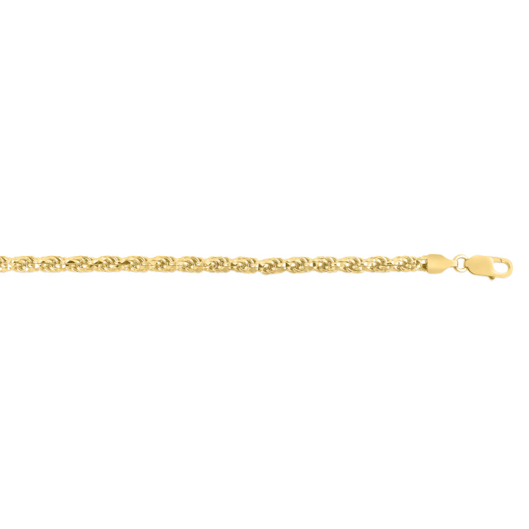 Silver (14k Yellow Gold Plated) 5mm 8.5 Diamond Cut Royal Rope Chain Bracelet with Lobster Clasp.