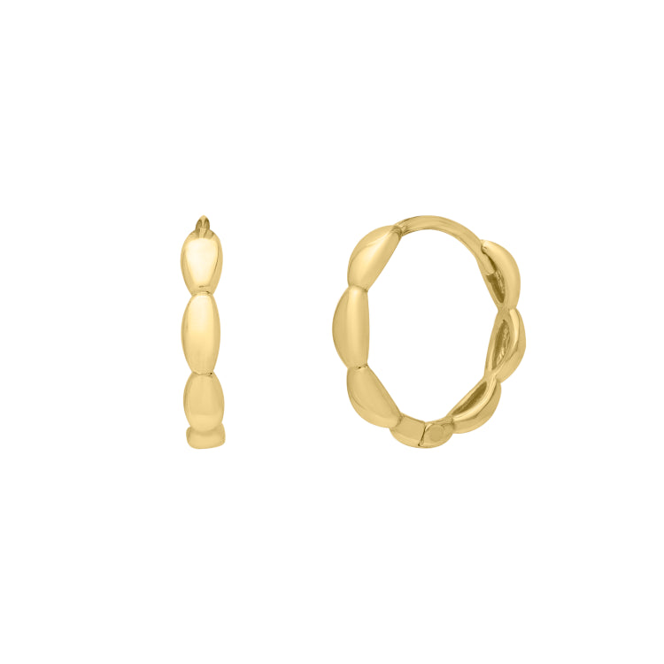 14K Yellow Gold Small Rice Hoop Earrings with Snap Clasp
