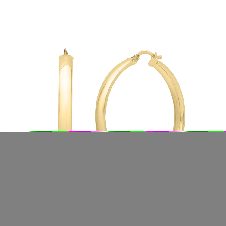 14K Yellow Gold Medium Wedding Band Hoop Earrings with Hinged Clasp