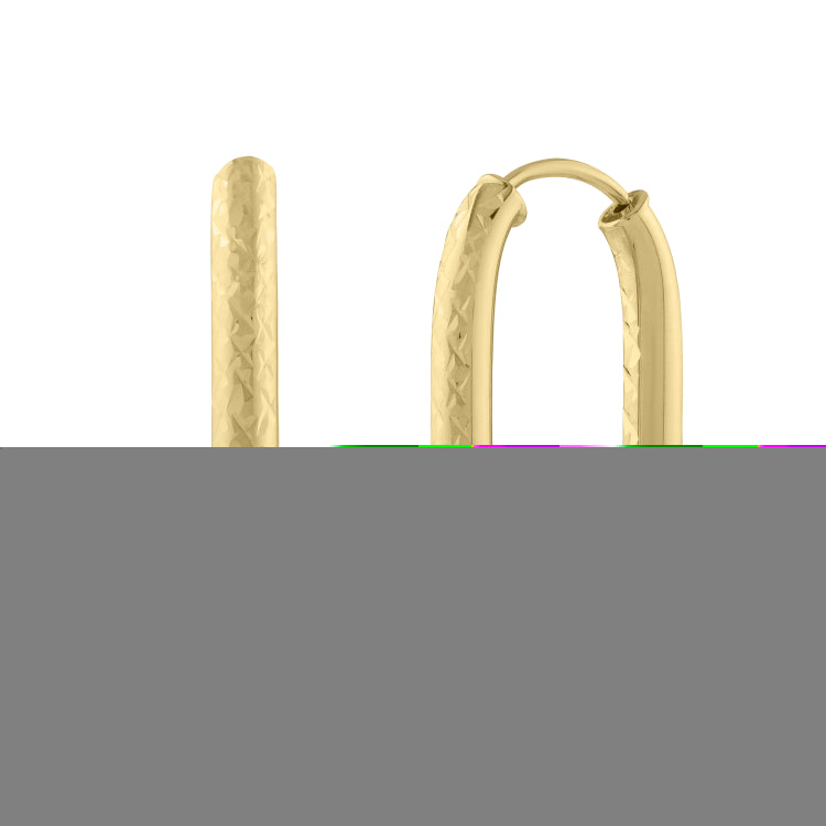 14K Yellow Gold Endless Engraved Paperclip Hoop Earrings with Snap Clasp