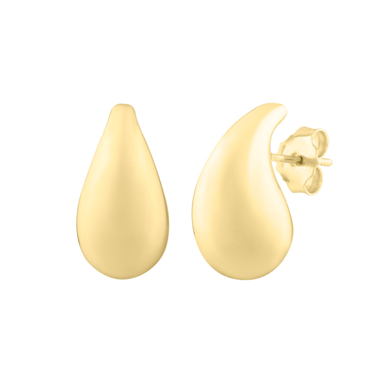 14K Yellow Gold Small Raindrop Stud Earrings with Push Back Clasp