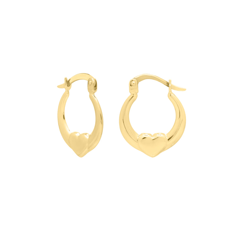 14K Gold Small Heart Hoops with Hinged clasp