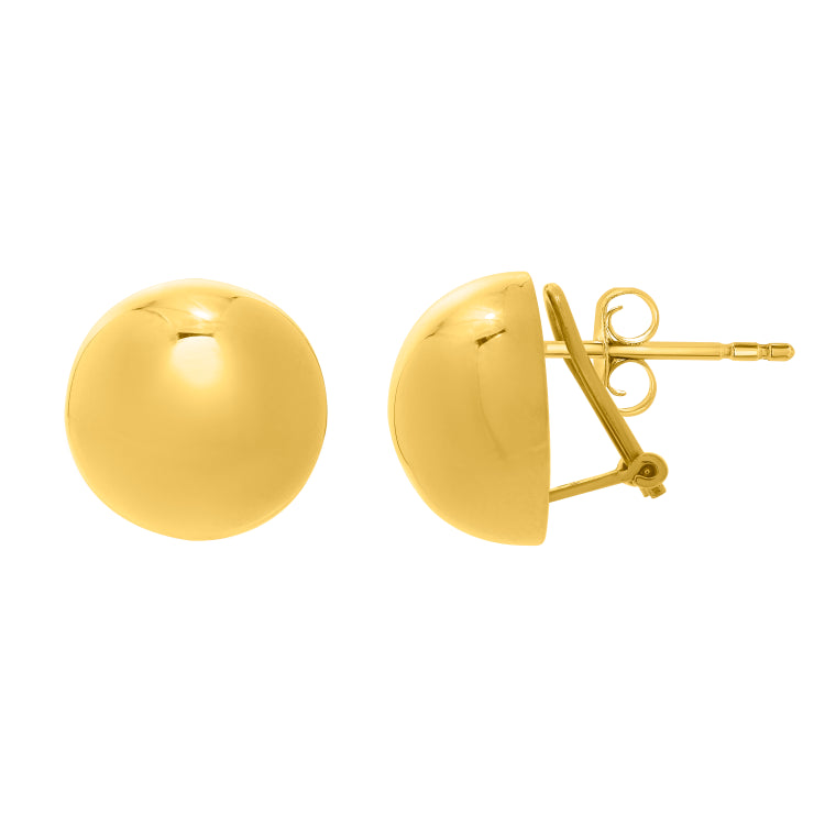 Sterling Silver (Yellow Gold Plated) Polished Puffed Button Earrings with Omega Back Clasp.