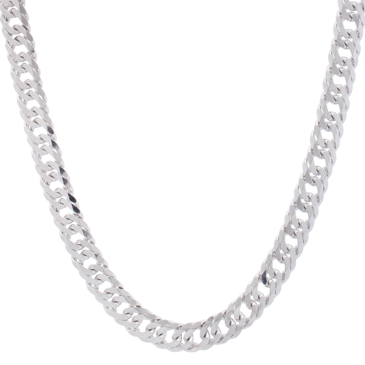 Sterling Silver 9.3mm 8.5 Flat Miami Cuban Chain Bracelet with Lobster Clasp. Item is rhodium plated.